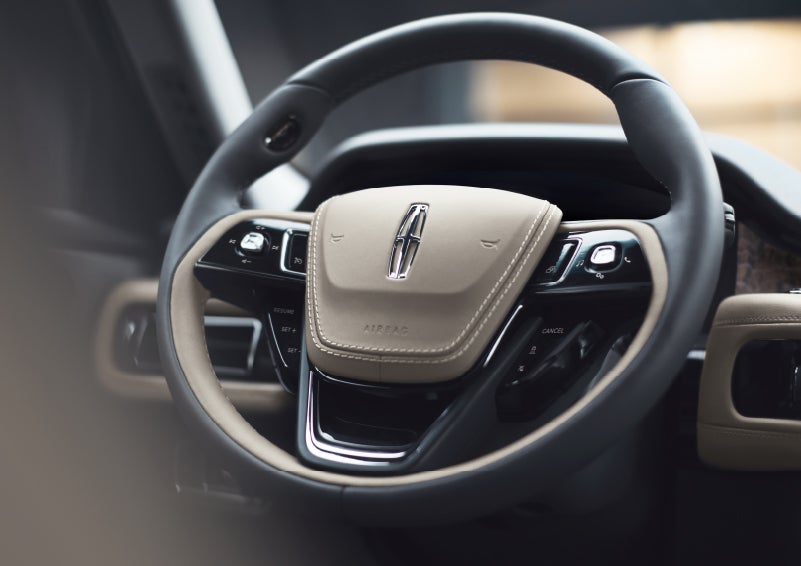 The intuitively placed controls of the steering wheel on a 2024 Lincoln Aviator® SUV | West Point Lincoln in Houston TX
